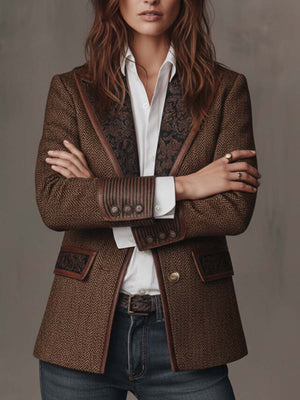 Elara Herringbone Contrast Blazer