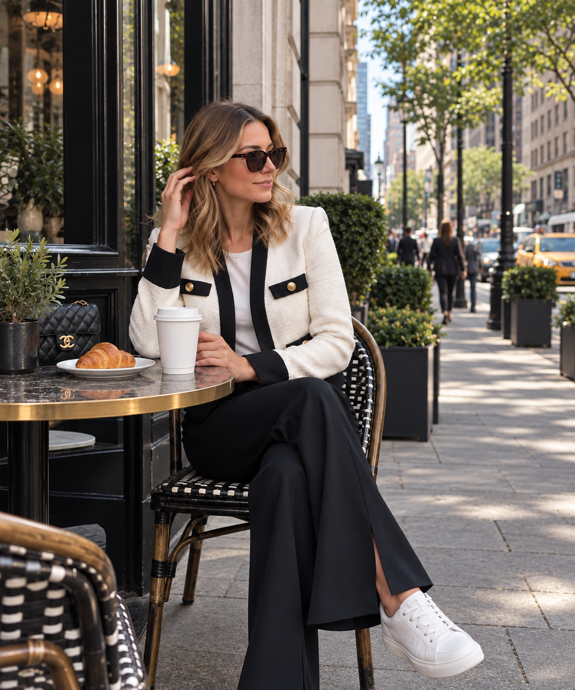 Contrast Trim Tweed Jacket and Pant