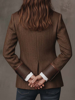 Elara Herringbone Contrast Blazer