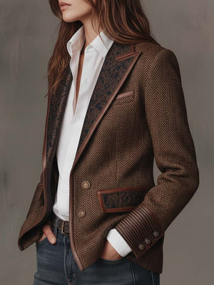 Elara Herringbone Contrast Blazer