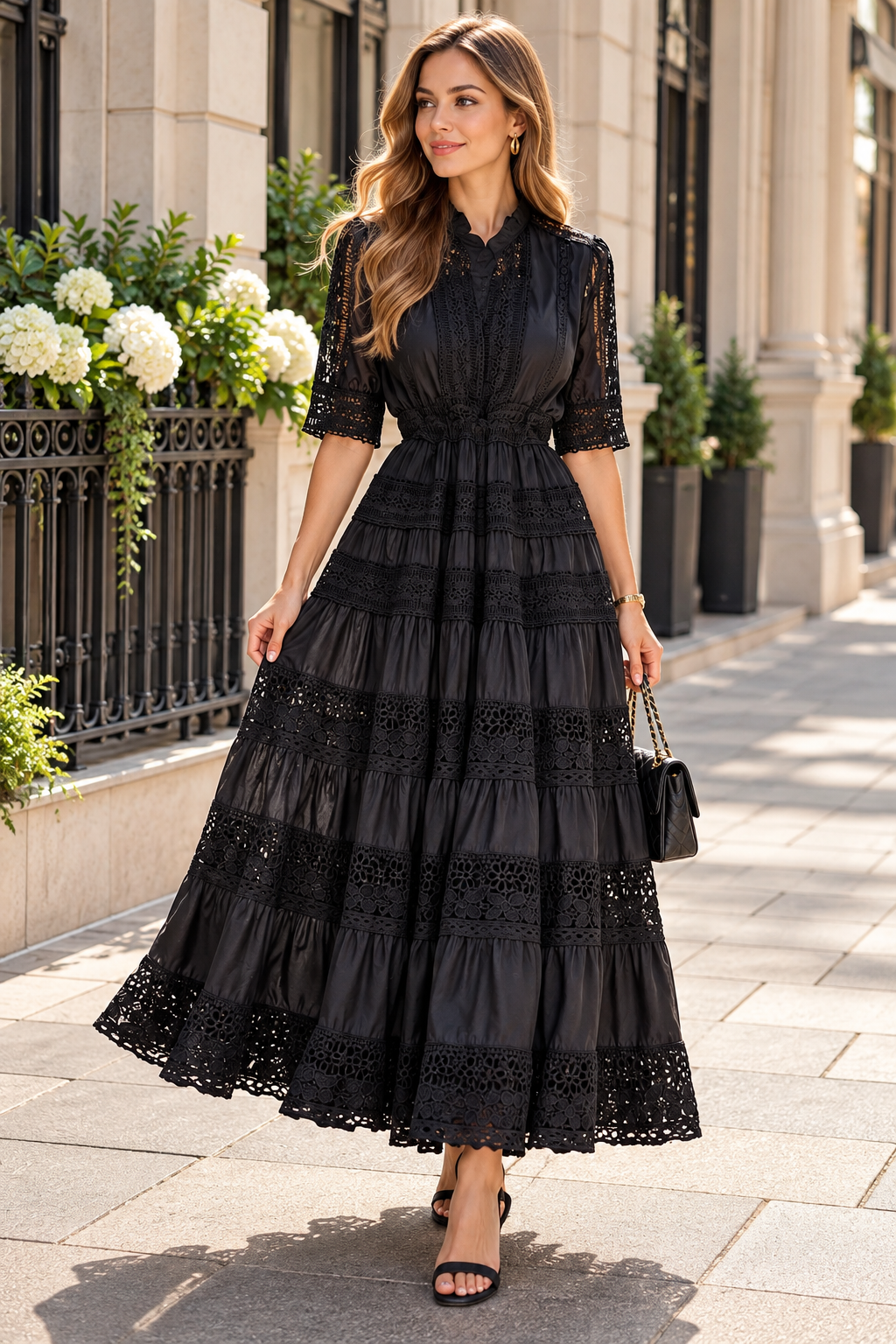 Elegant Lace Tiered Maxi Dress