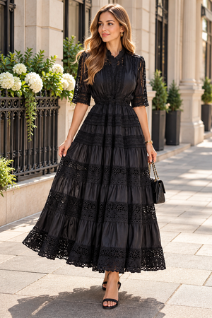 Elegant Lace Tiered Maxi Dress