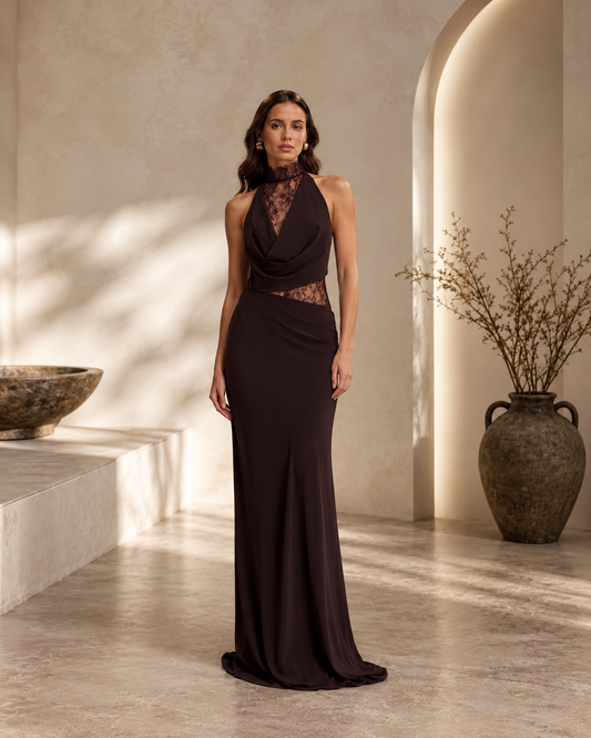 Lace Halter Chiffon Maxi Dress