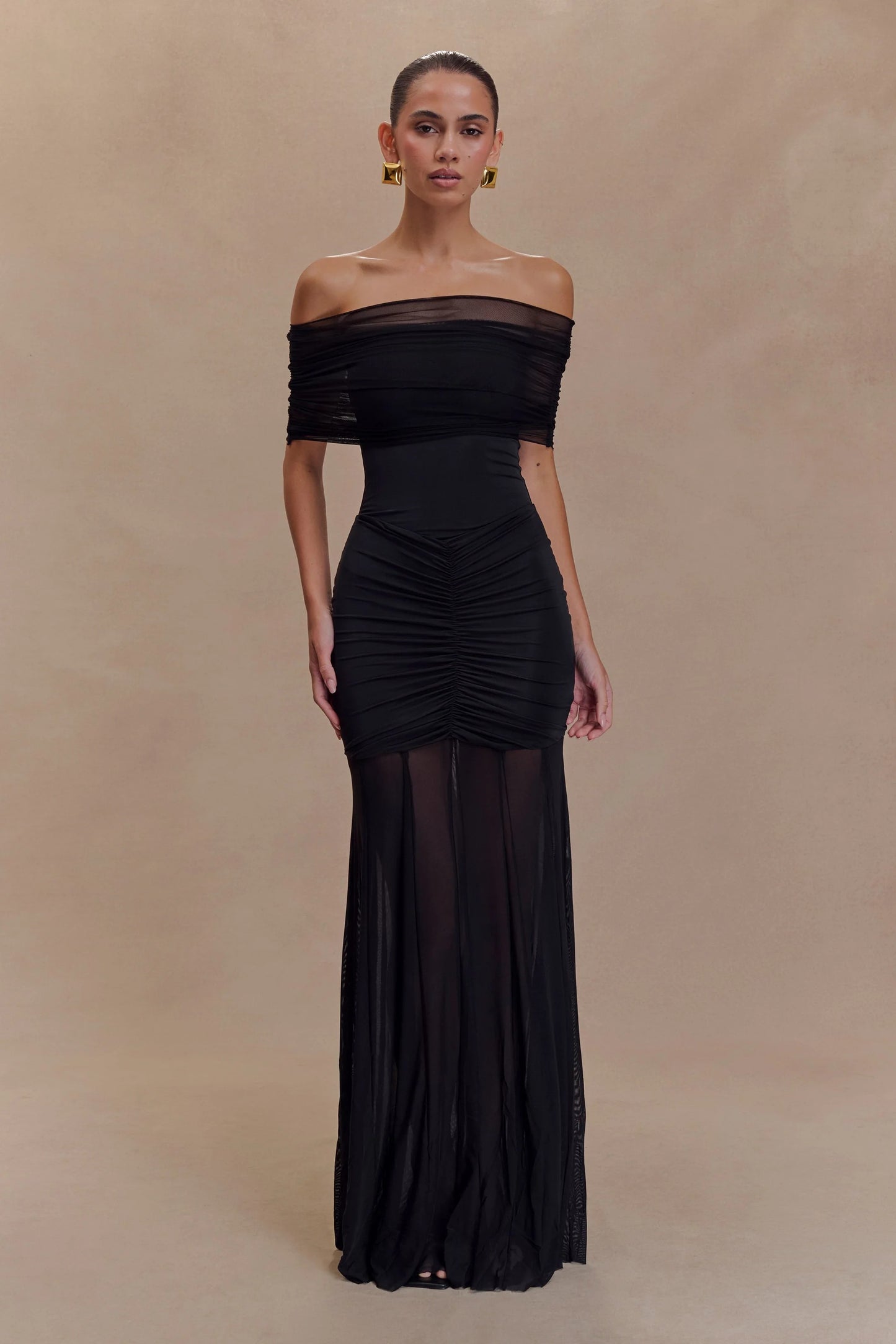 Mesh Off Shoulder Maxi Dress