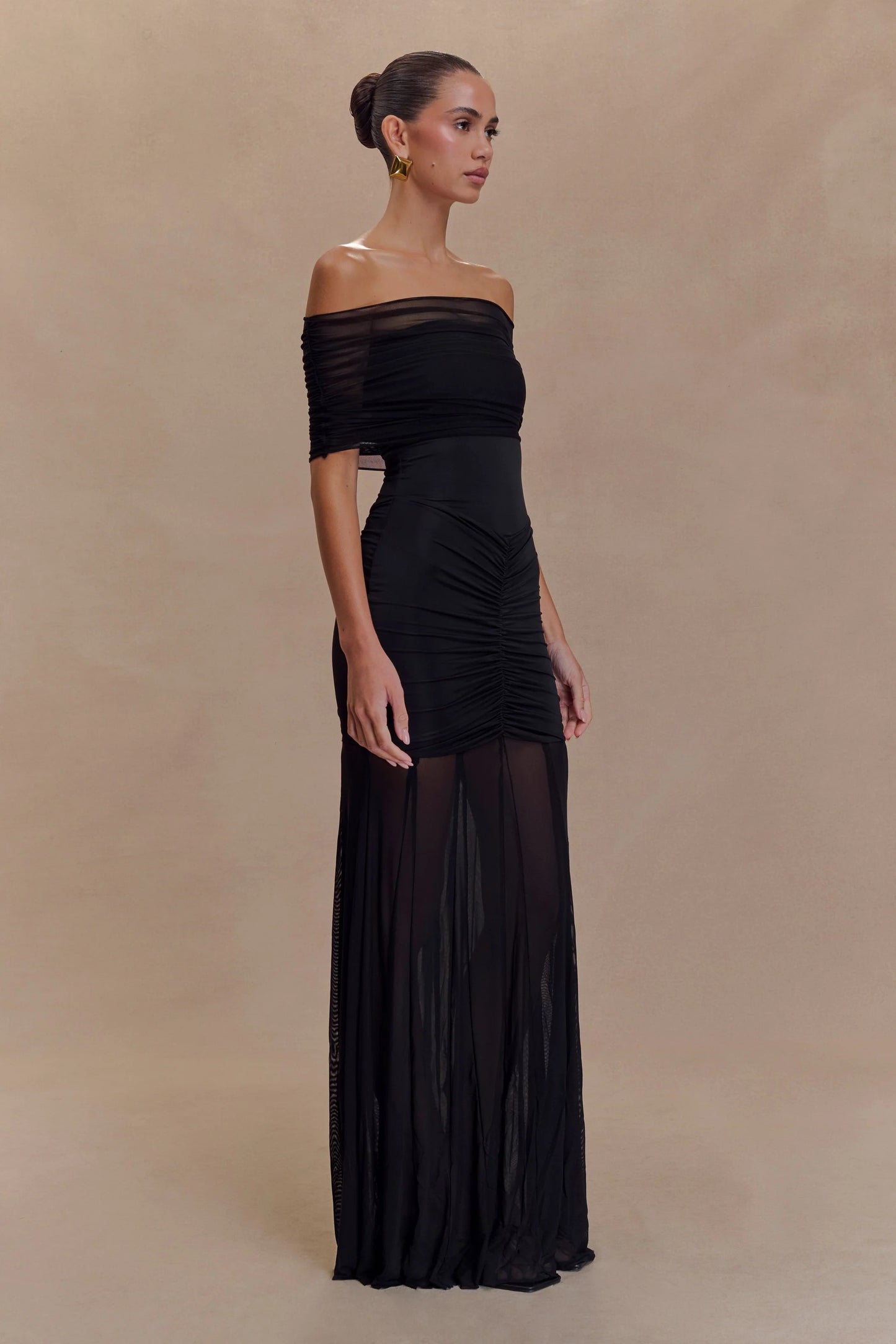 Mesh Off Shoulder Maxi Dress