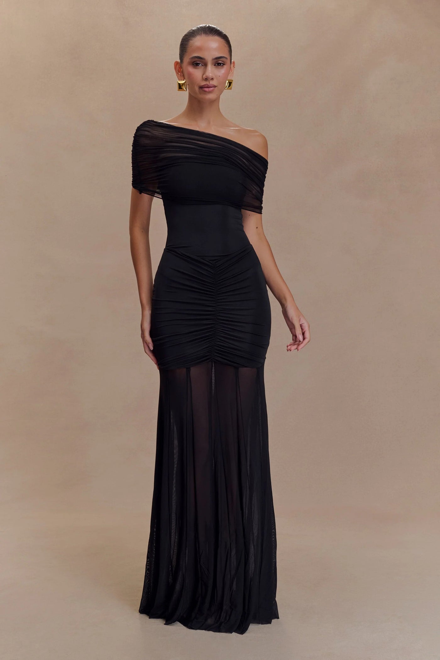 Mesh Off Shoulder Maxi Dress