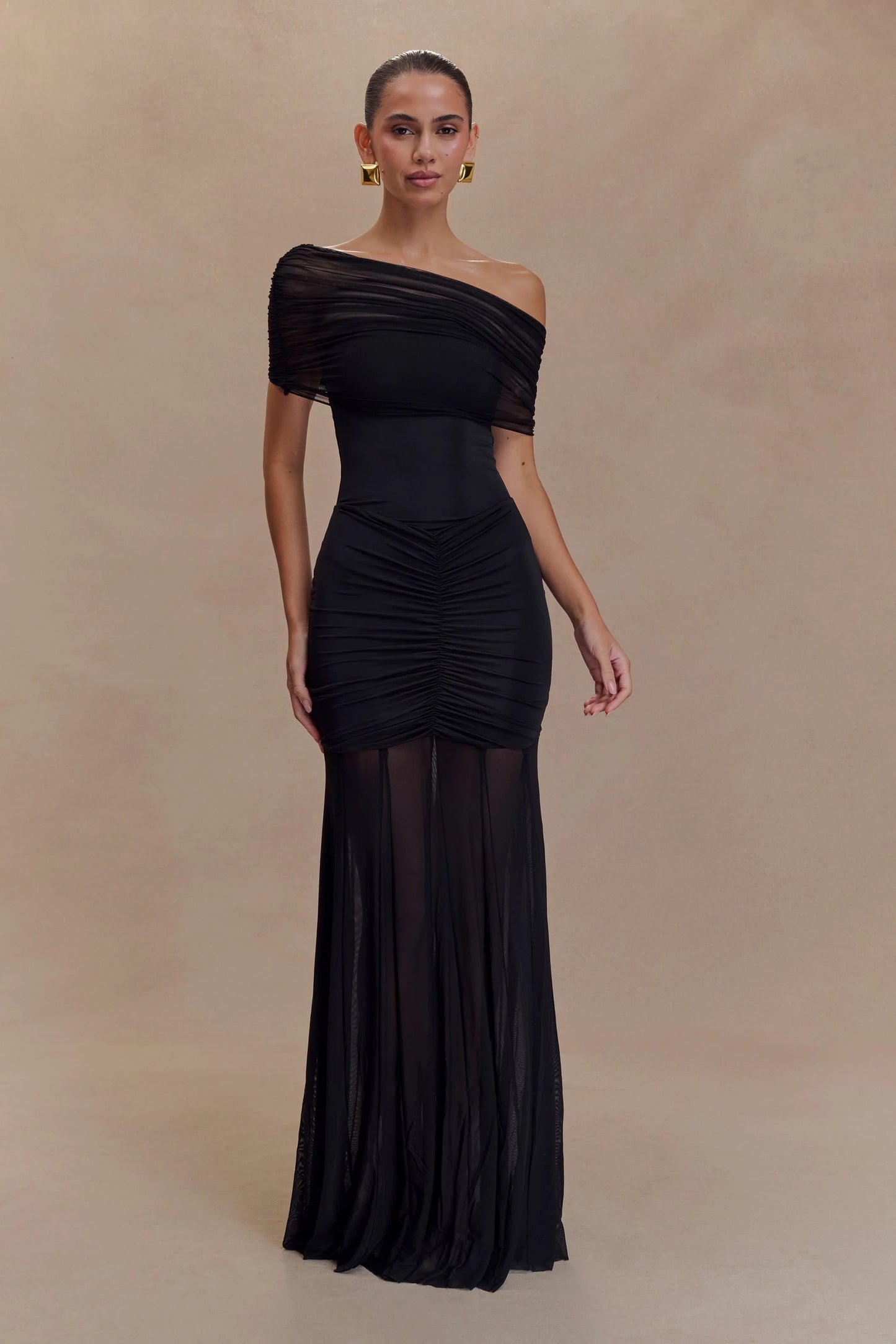 Mesh Off Shoulder Maxi Dress