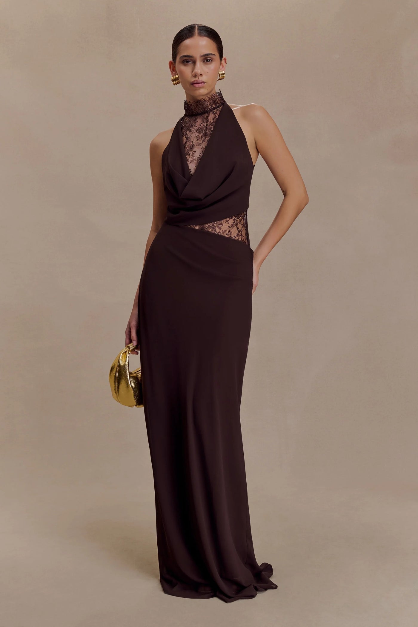 Lace Halter Chiffon Maxi Dress