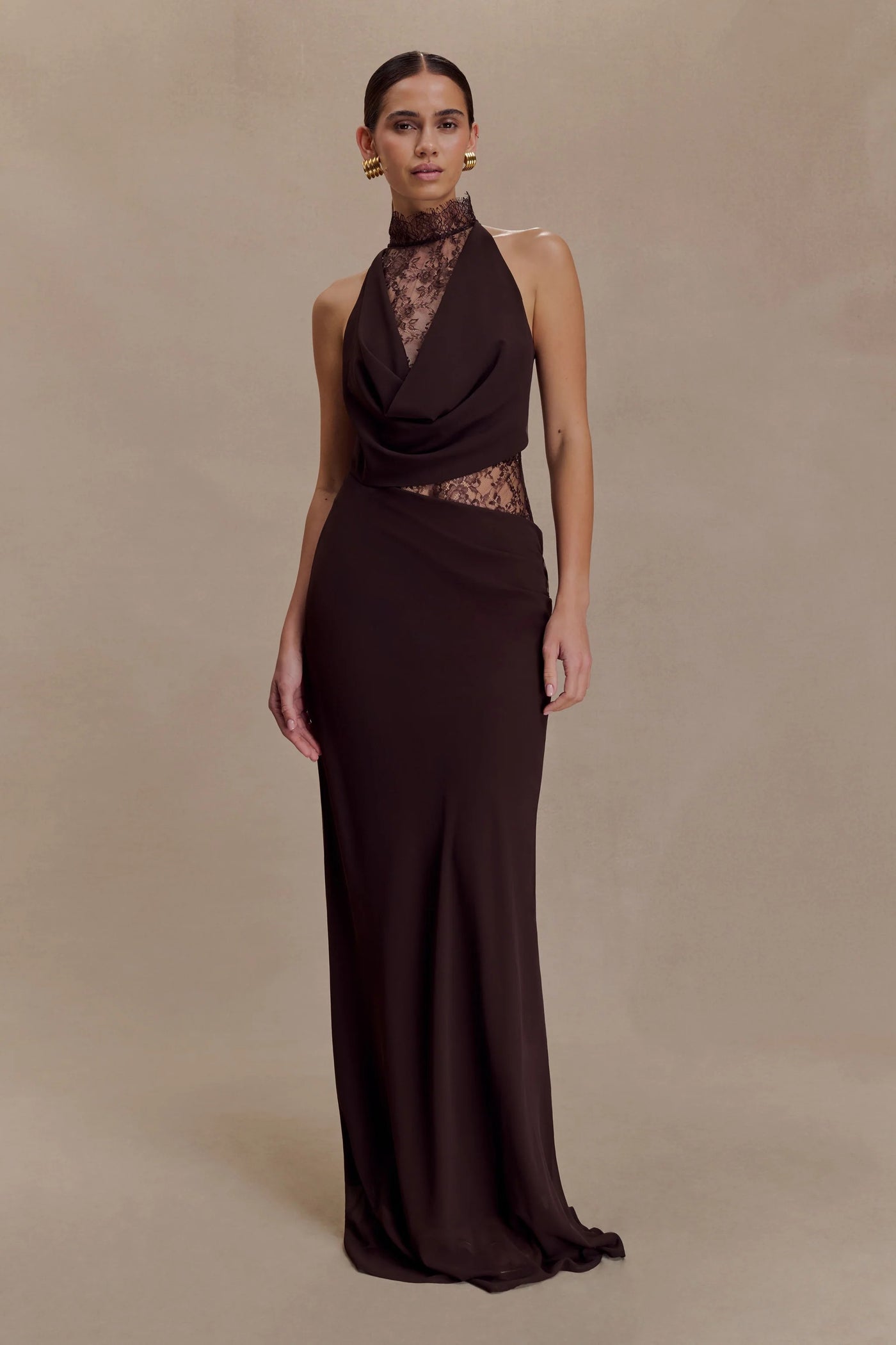 Lace Halter Chiffon Maxi Dress