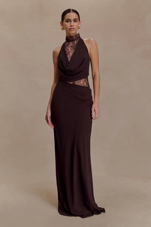 Lace Halter Chiffon Maxi Dress