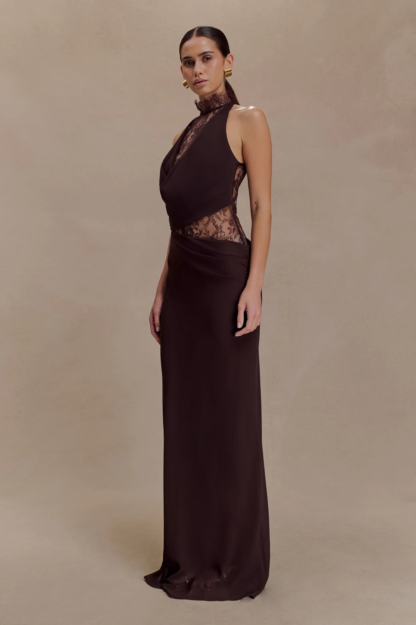Lace Halter Chiffon Maxi Dress