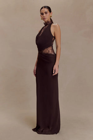Lace Halter Chiffon Maxi Dress
