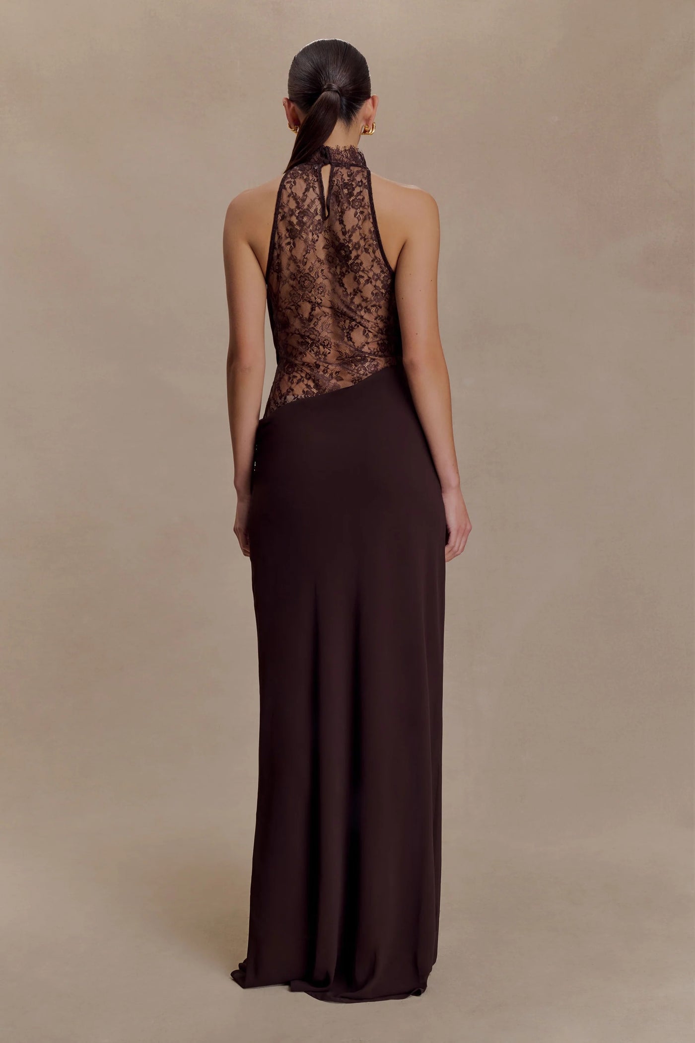 Lace Halter Chiffon Maxi Dress