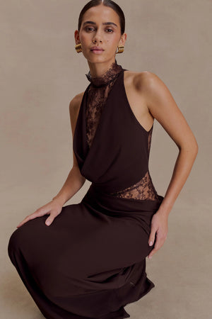 Lace Halter Chiffon Maxi Dress