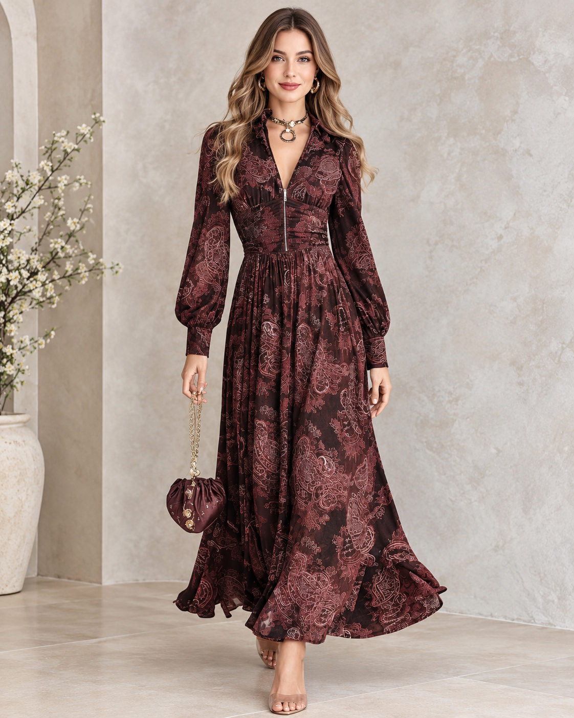 Retro Paisley Maxi Dress