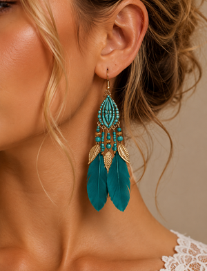 Bohemian Turquoise Feather Earrings