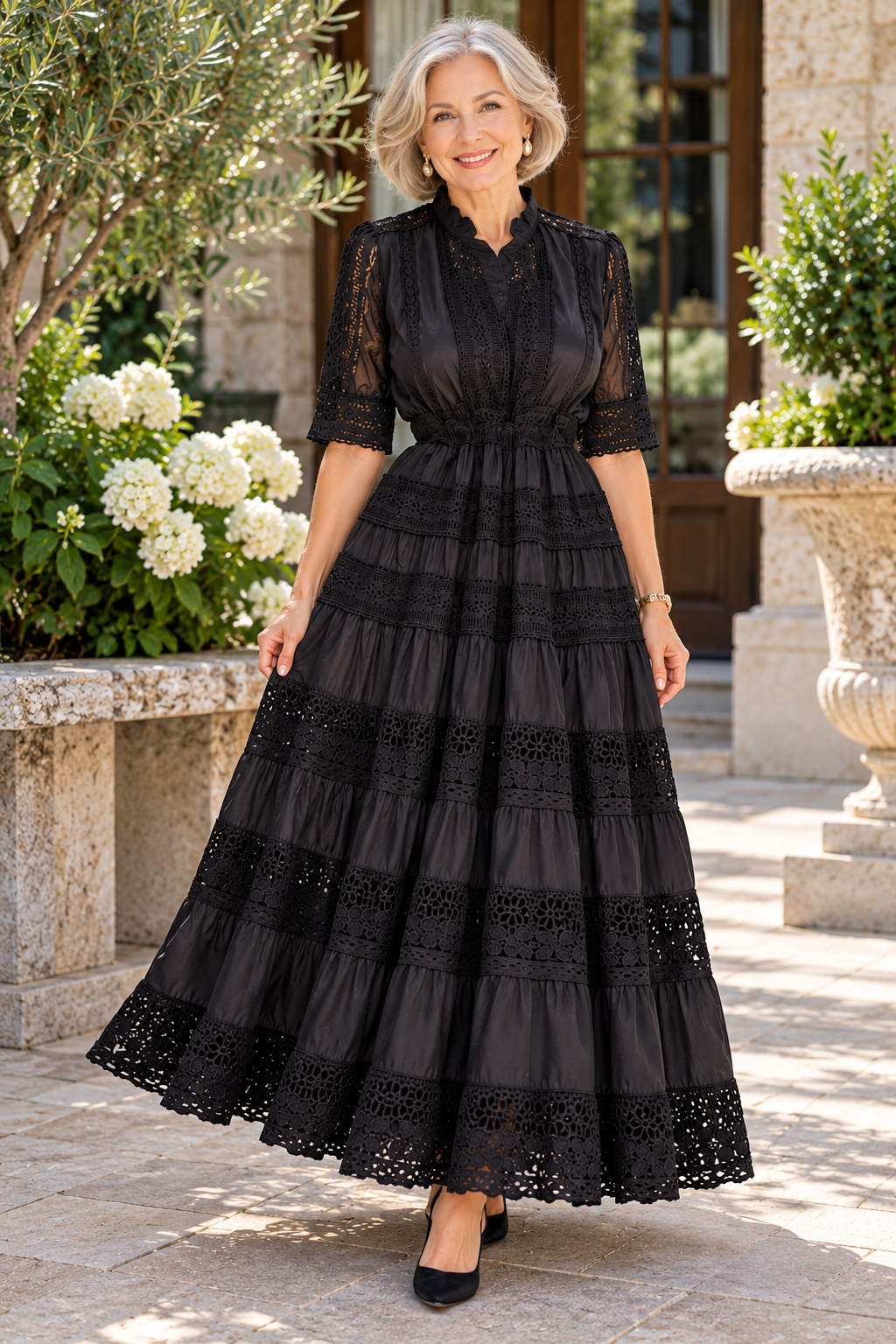Elegant Lace Tiered Maxi Dress
