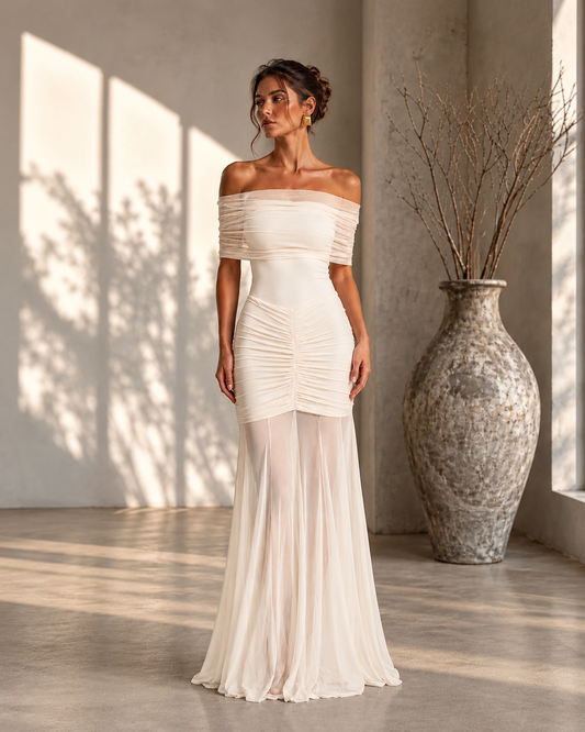 Mesh Off Shoulder Maxi Dress