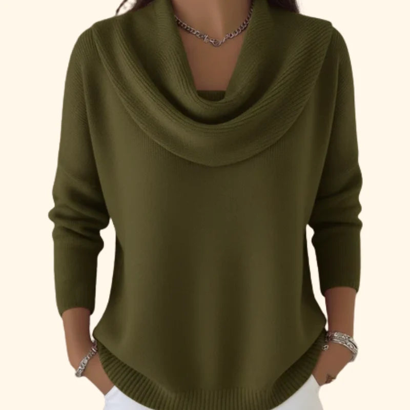Elara Draped Collar Knit Sweater