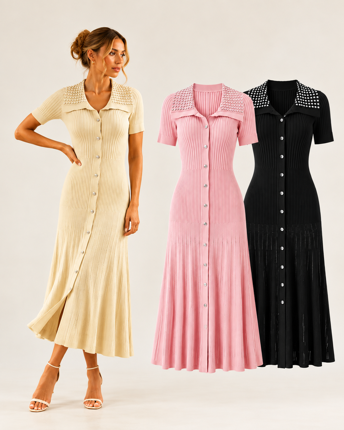 Beaded Collar Maxi Dress