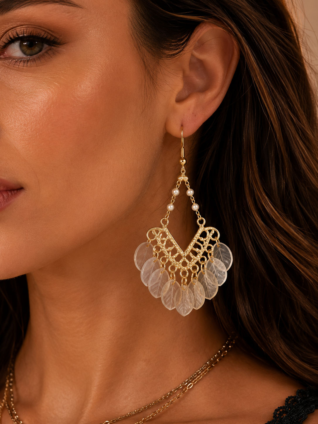 Golden Filigree Pearl Drop Earrings