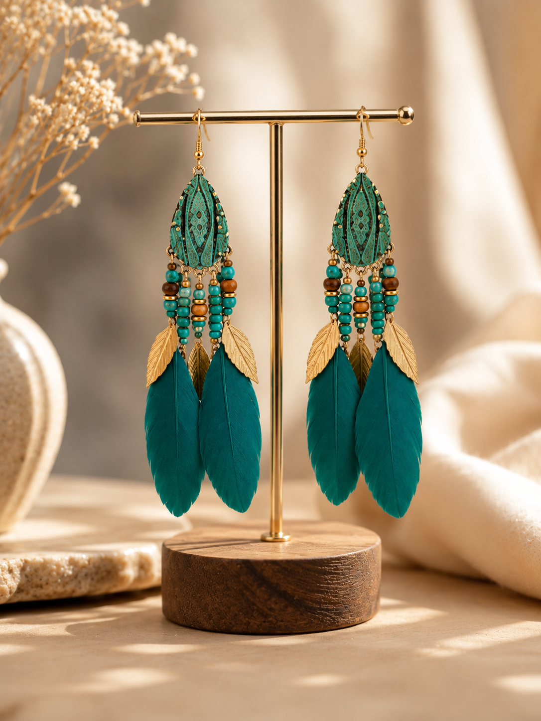 Bohemian Turquoise Feather Earrings