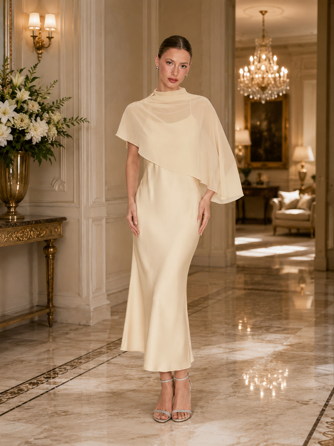 Grace Draped Cape Dress Set