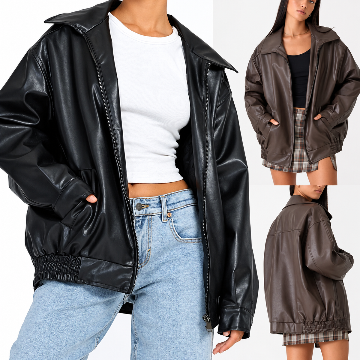Oversized Leather Bomber Jacket