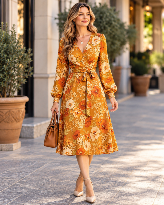 Autumn Bloom Wrap Dress