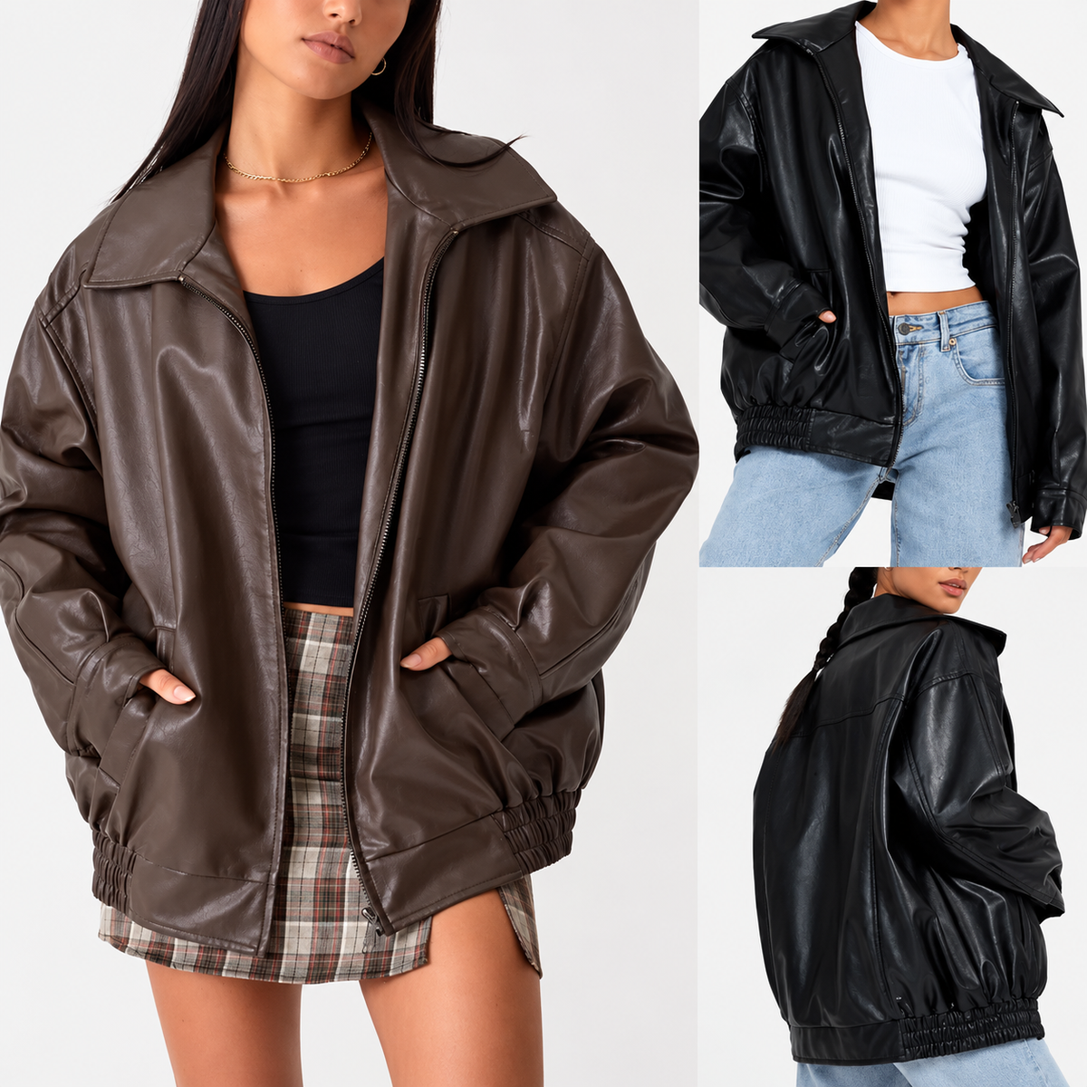 Oversized Leather Bomber Jacket