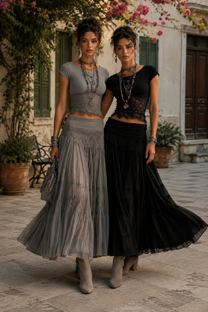 Bohemian Knit Top and Tiered Maxi Skirt Set