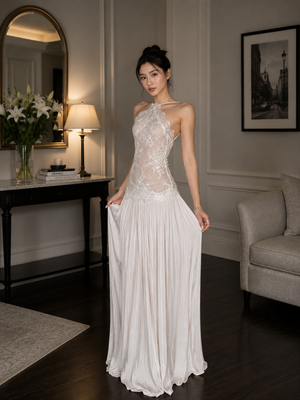 Lace Halter Maxi Dress