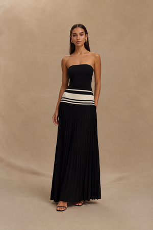 Strapless Pleated Contrast Maxi Dress