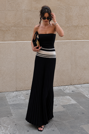 Strapless Pleated Contrast Maxi Dress