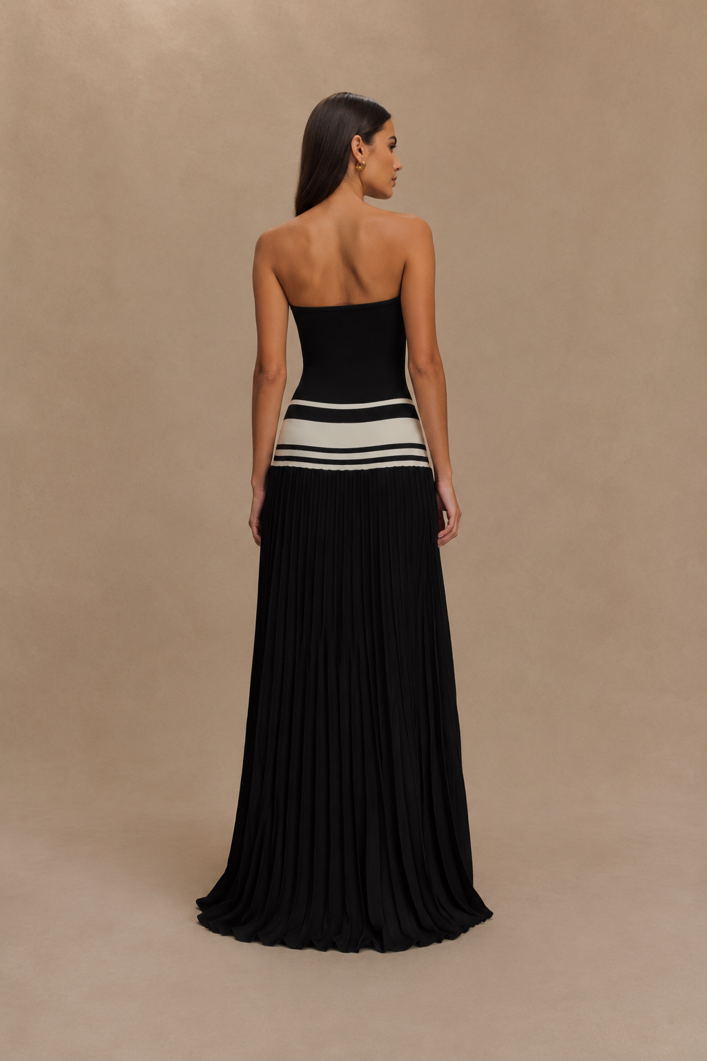 Strapless Pleated Contrast Maxi Dress