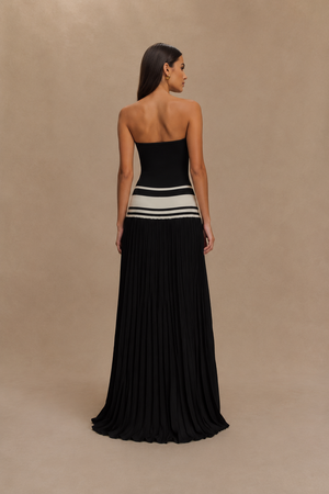 Strapless Pleated Contrast Maxi Dress