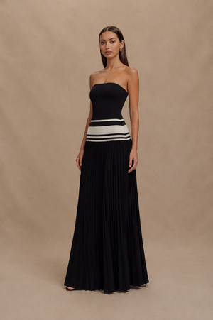 Strapless Pleated Contrast Maxi Dress