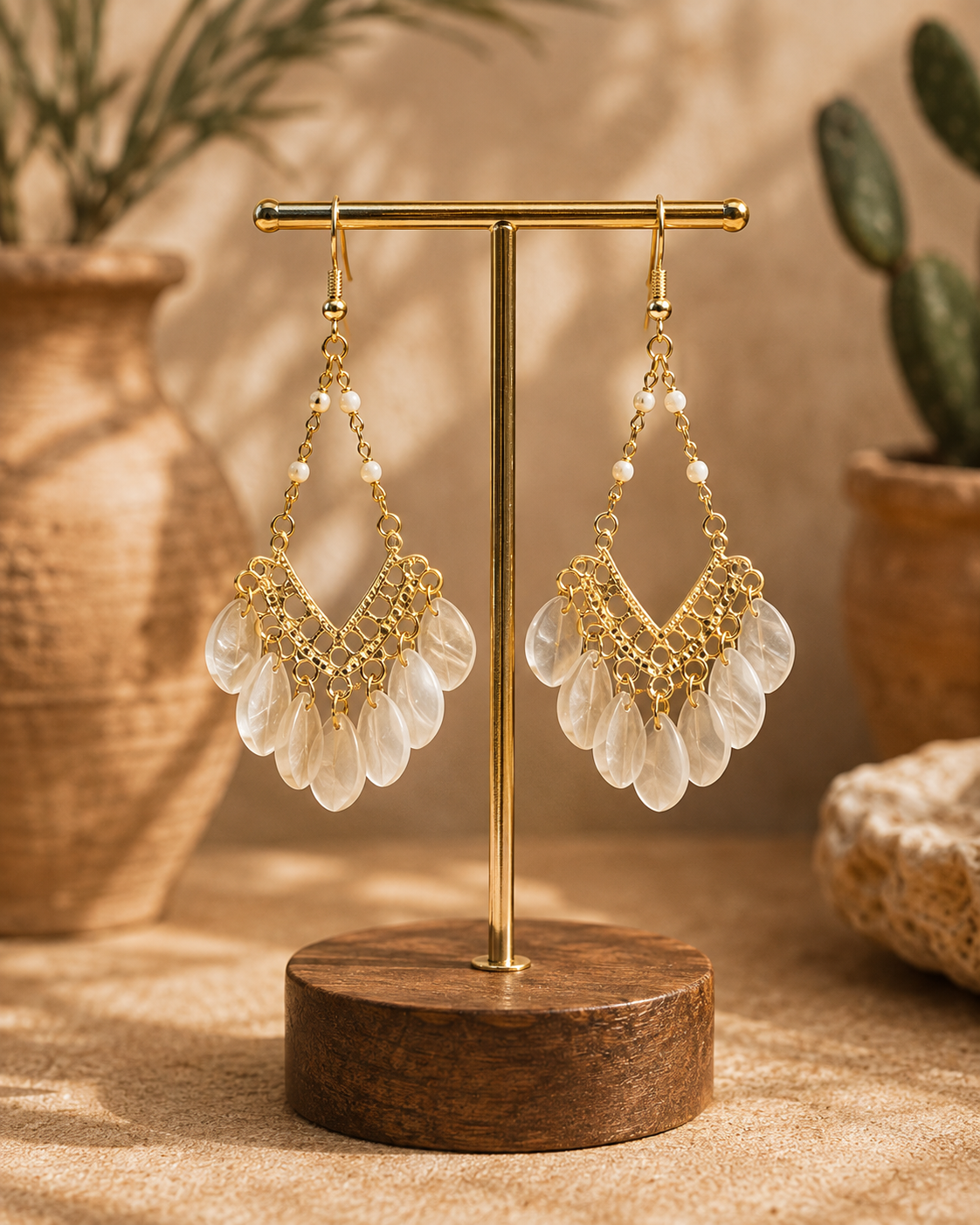 Golden Filigree Pearl Drop Earrings