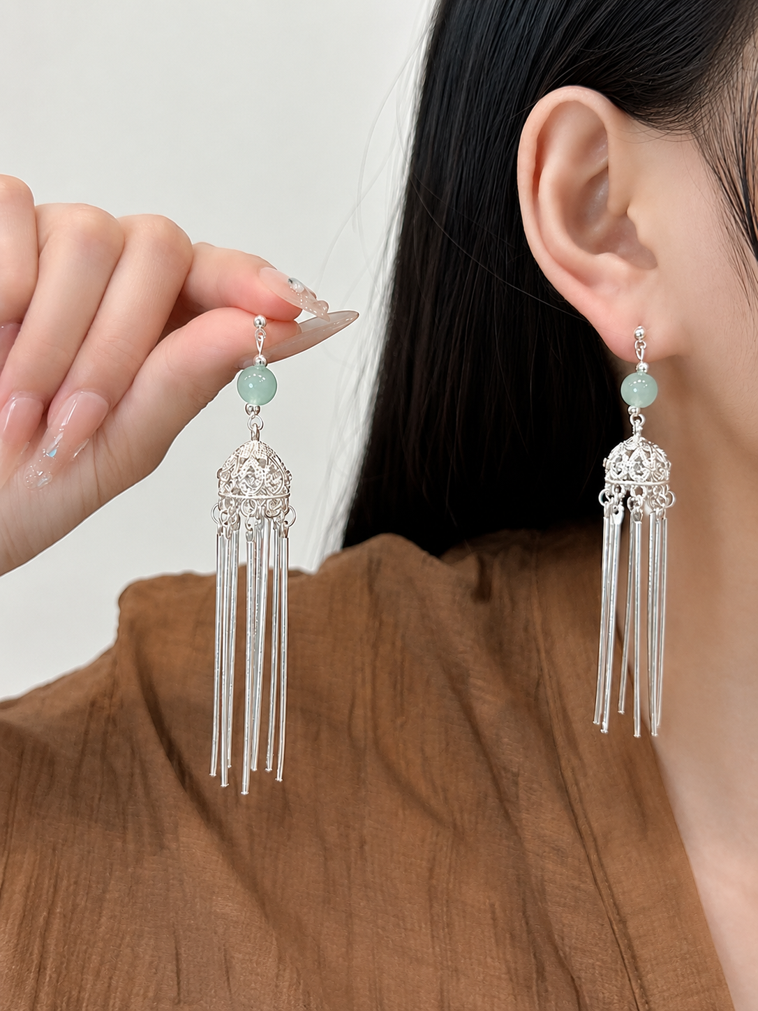 Jade Tassel Drop Earrings
