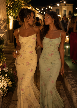 Mesh Sweetheart Floral A-Line Maxi Dress