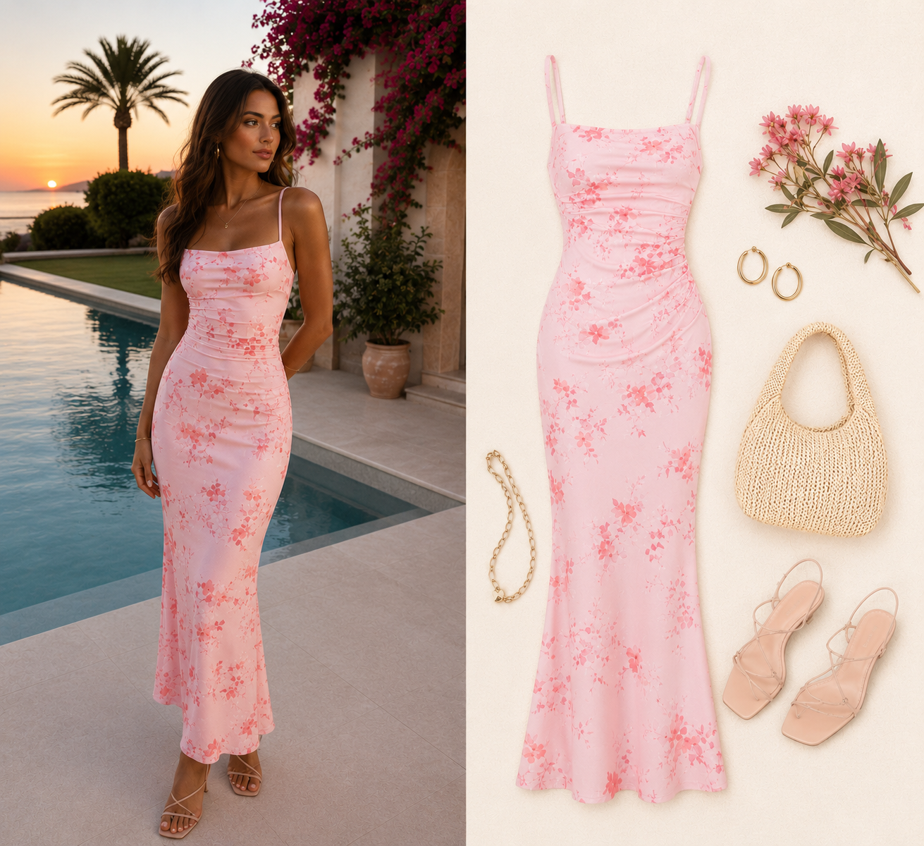 Mesh Sweetheart Floral A-Line Maxi Dress