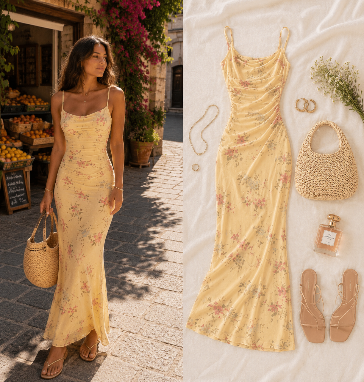 Mesh Sweetheart Floral A-Line Maxi Dress