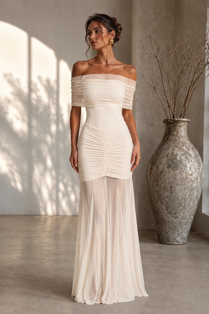Mesh Off Shoulder Maxi Dress