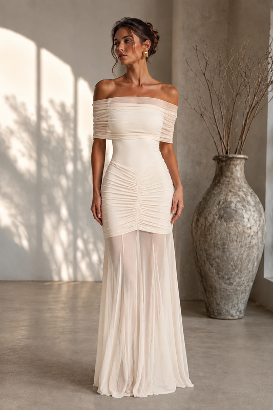 Mesh Off Shoulder Maxi Dress