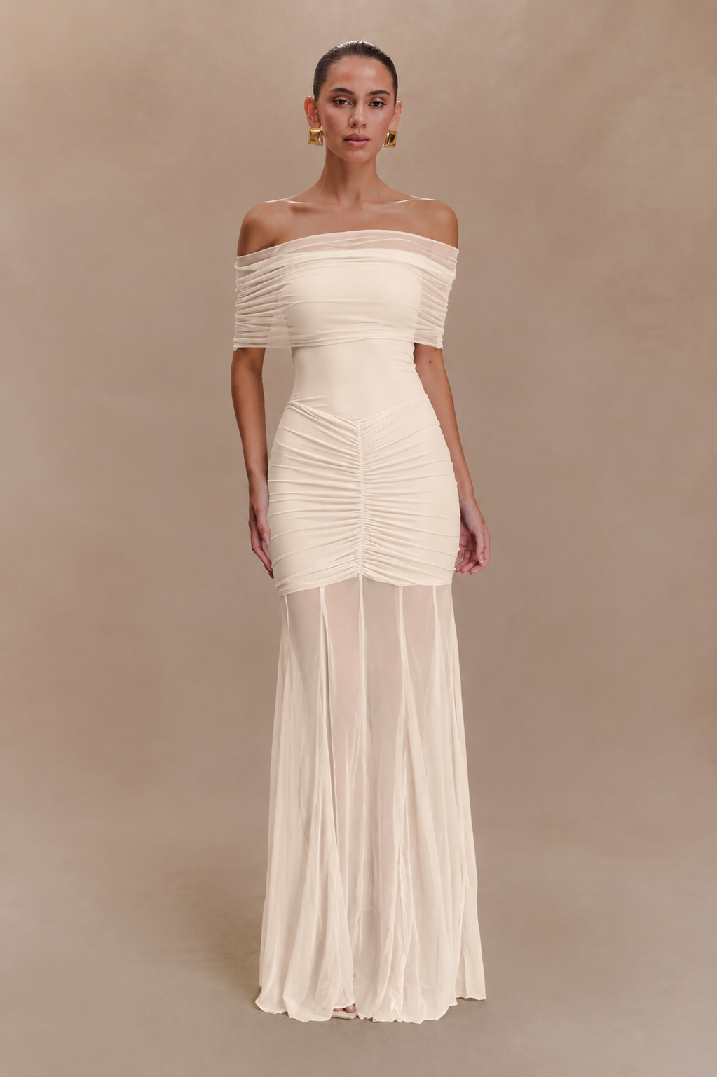 Mesh Off Shoulder Maxi Dress