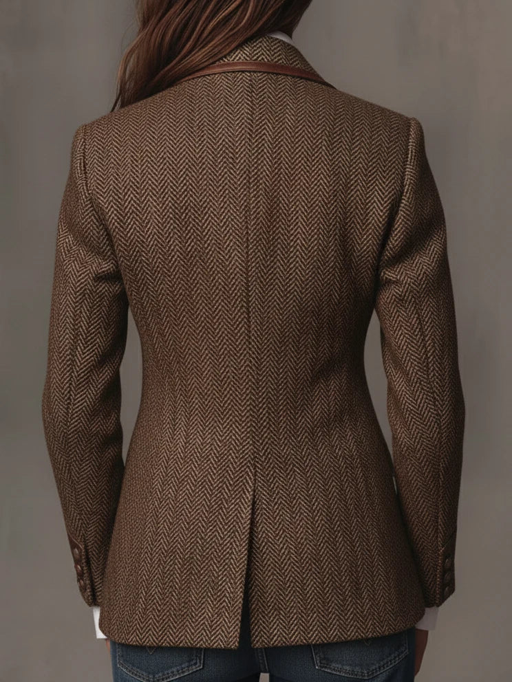 Elara Herringbone Contrast Blazer
