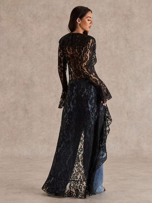 Sheer Black Lace Duster Top