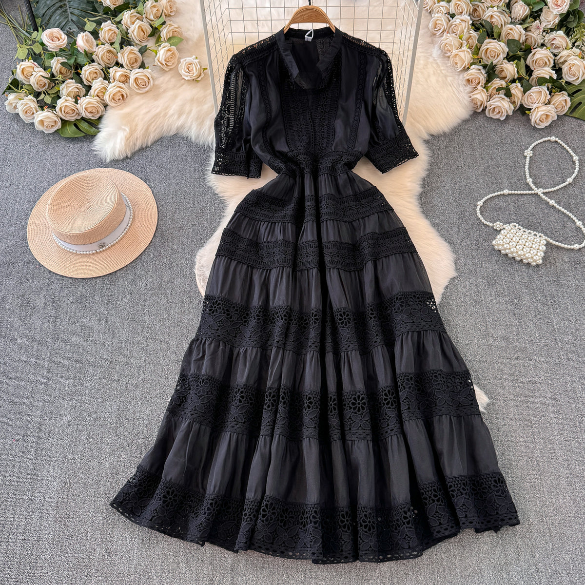 Elegant Lace Tiered Maxi Dress