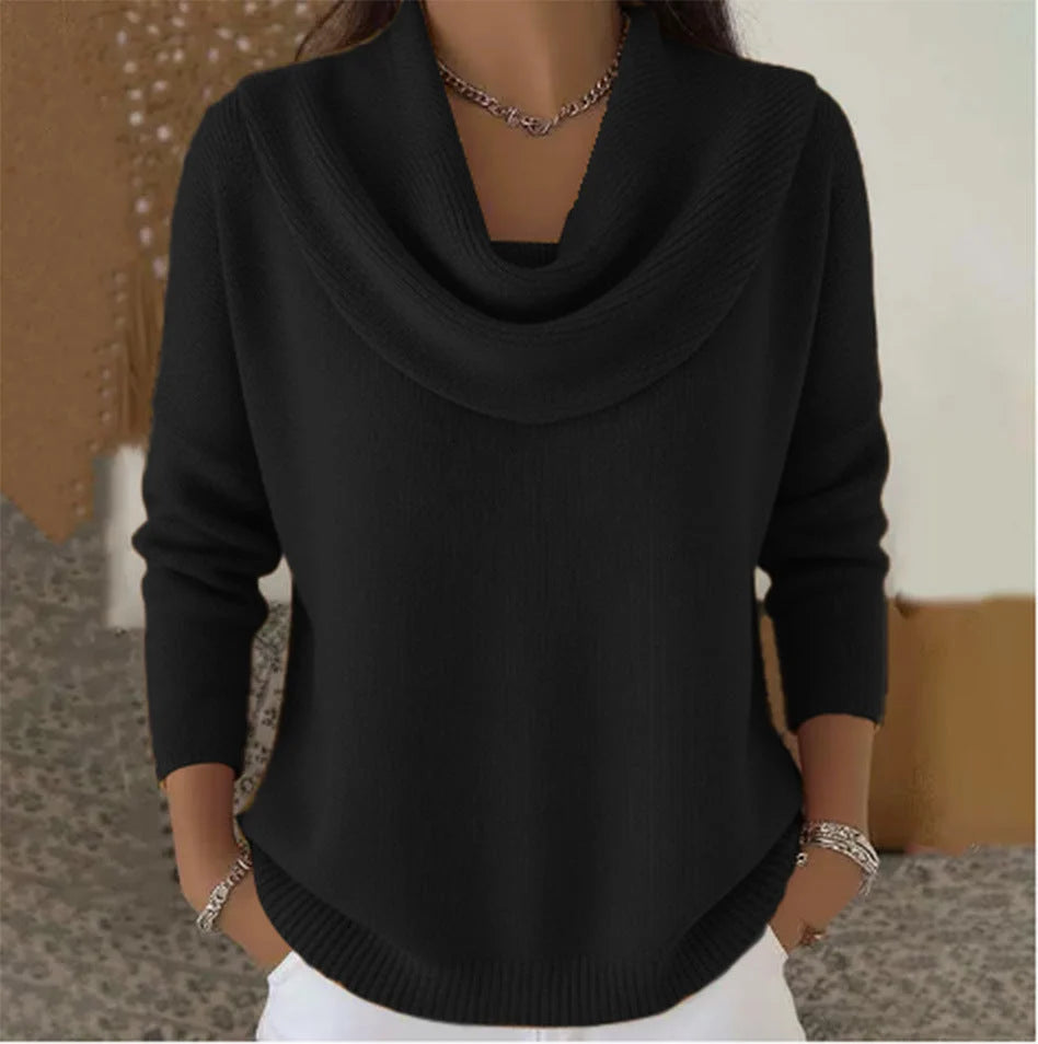 Elara Draped Collar Knit Sweater