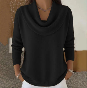 Elara Draped Collar Knit Sweater